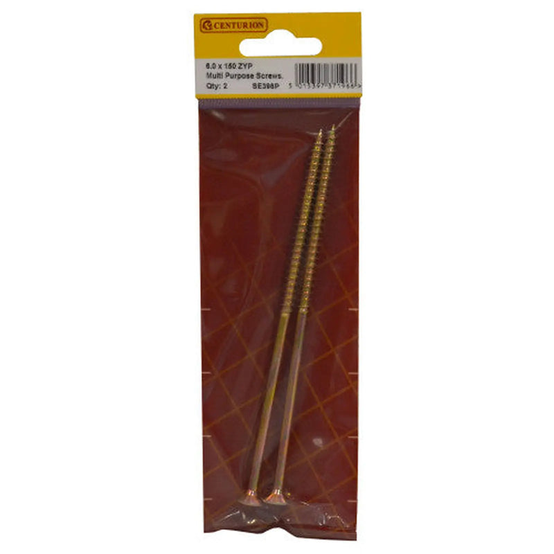 Centurion Multi Purpose Pozi Countersunk Screws, 6 x 150mm, Zinc Yellow Passivated - Min Order 6