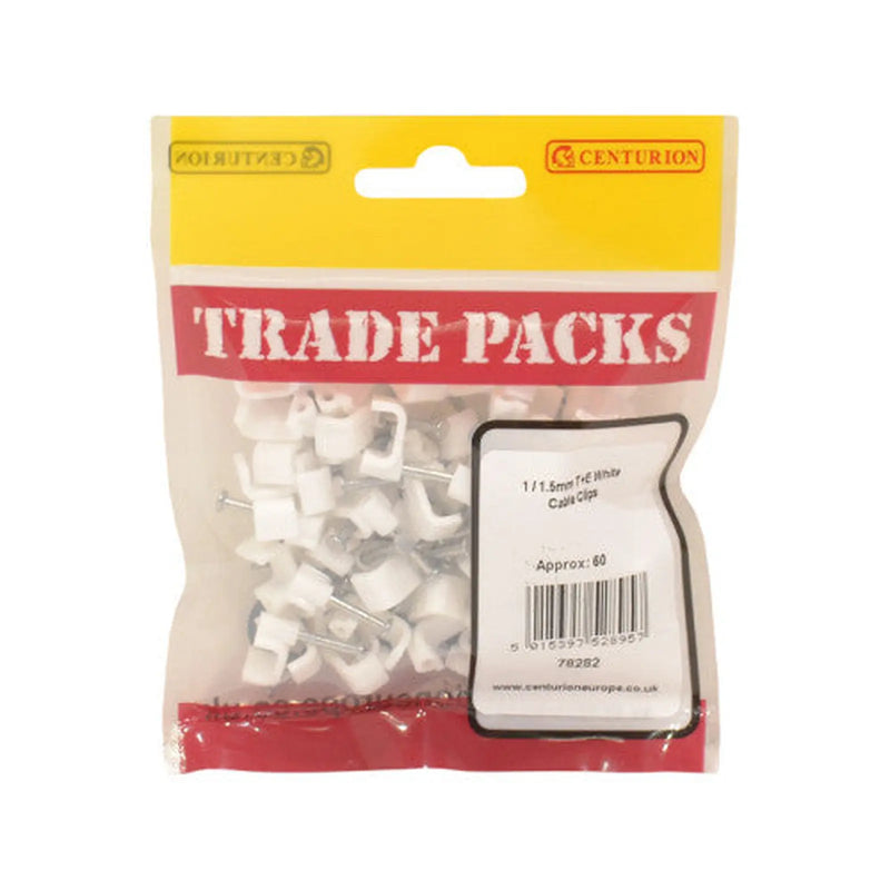 Centurion Flat Cable Clip - White - 1/1.5mm - (60 PK) - Pack of 5