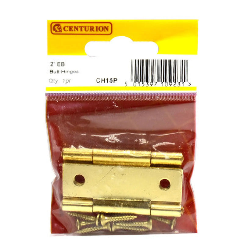 Centurion Steel Butt Hinges, Brassed, 50mm - Pack of 5
