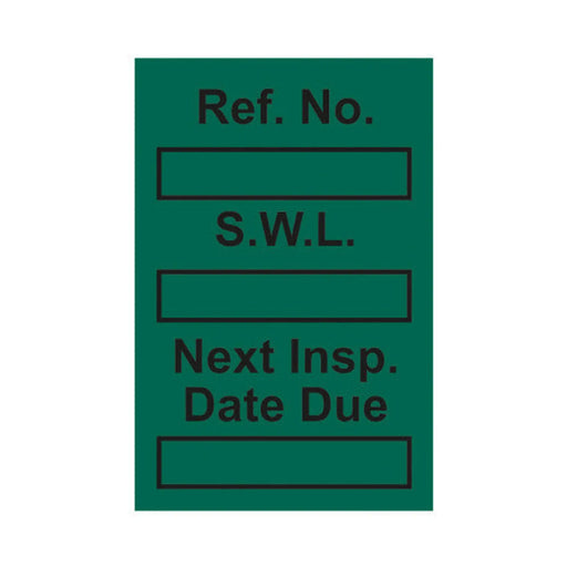 Centurion 'Safe Working Load' Mini Tag Insert, Green (Pack of 20)