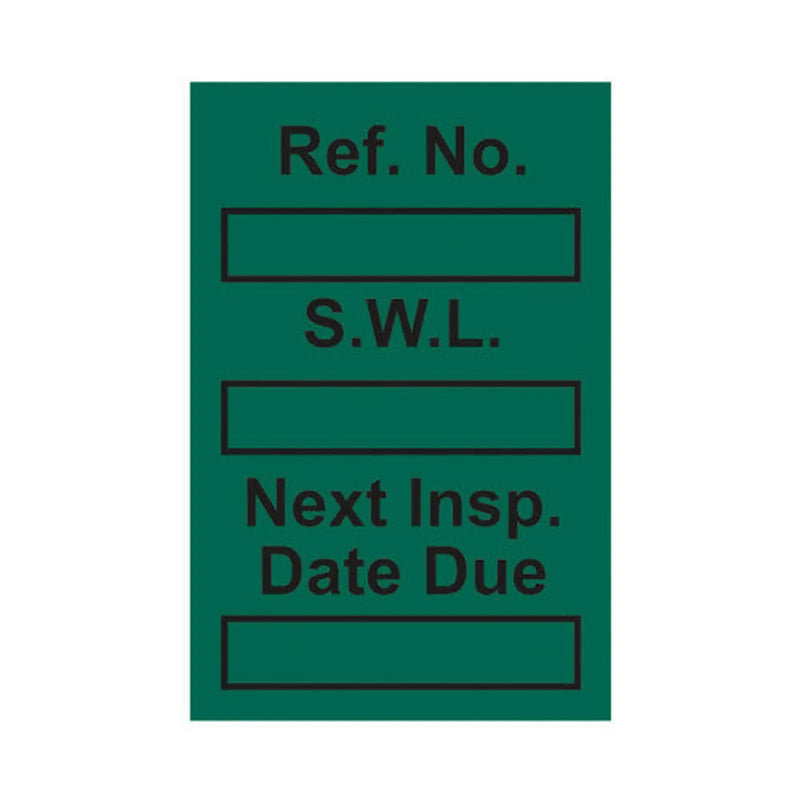 Centurion 'Safe Working Load' Mini Tag Insert, Green (Pack of 20)