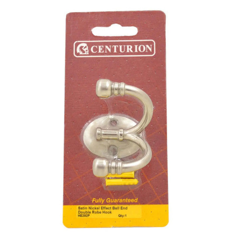 Centurion Premium Ball End Double Robe Hook - Satin Nickel - Pack Qty 1 - Pack of 5