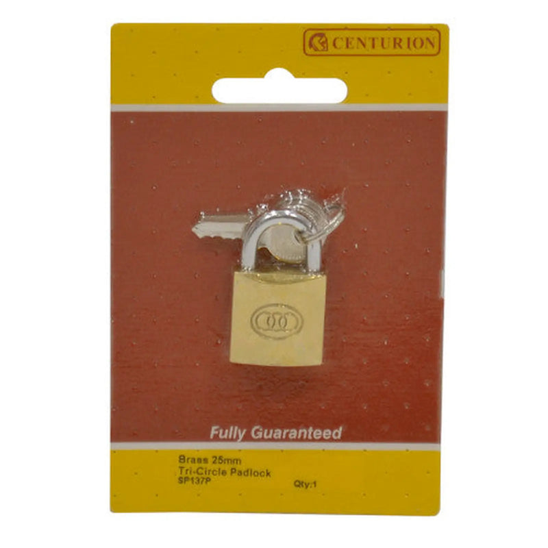 Centurion Brass  'Tri-Circle' Padlocks, 25mm - Pack of 5