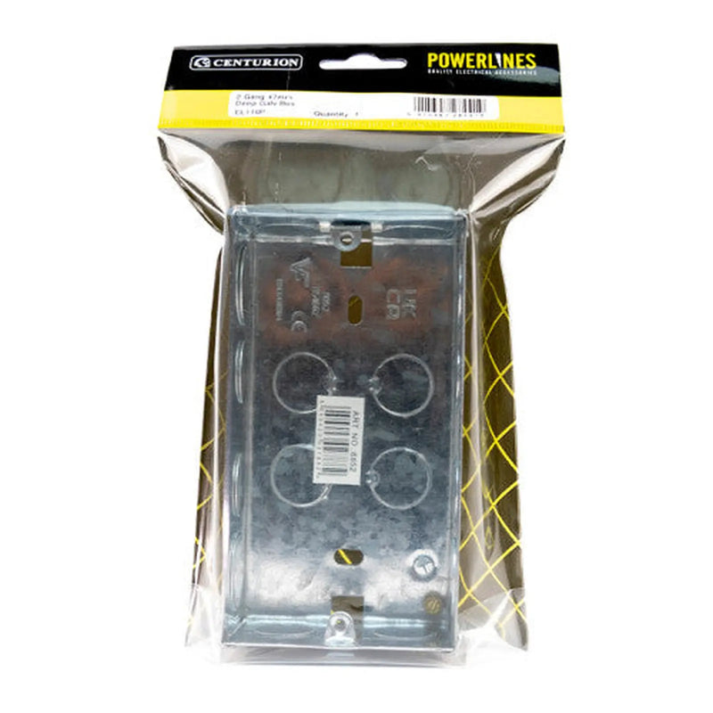 Centurion 2 Gang Galvanised Steel Flush Back Box, 47mm - Pack of 5