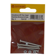 Centurion M3 x 40mm Head Machine Screws & Nuts - Pan Head - Zinc Plated - - Pack of 5