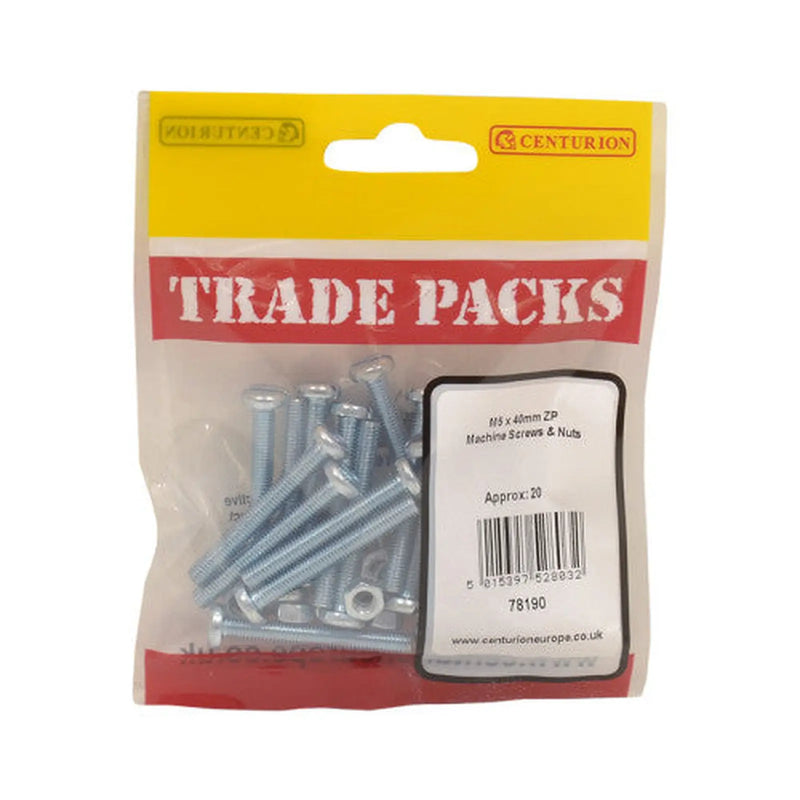 Centurion Machine Screws & Nuts - Zinc Plated - M5 x 40mm - (20 PK) - Pack of 5