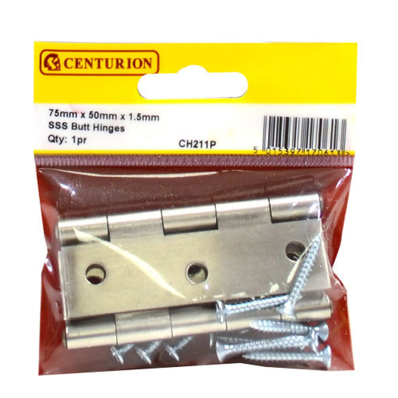Centurion Butt Hinges, Satin Stainless Steel, 76mm x 51mm - Min Order 4