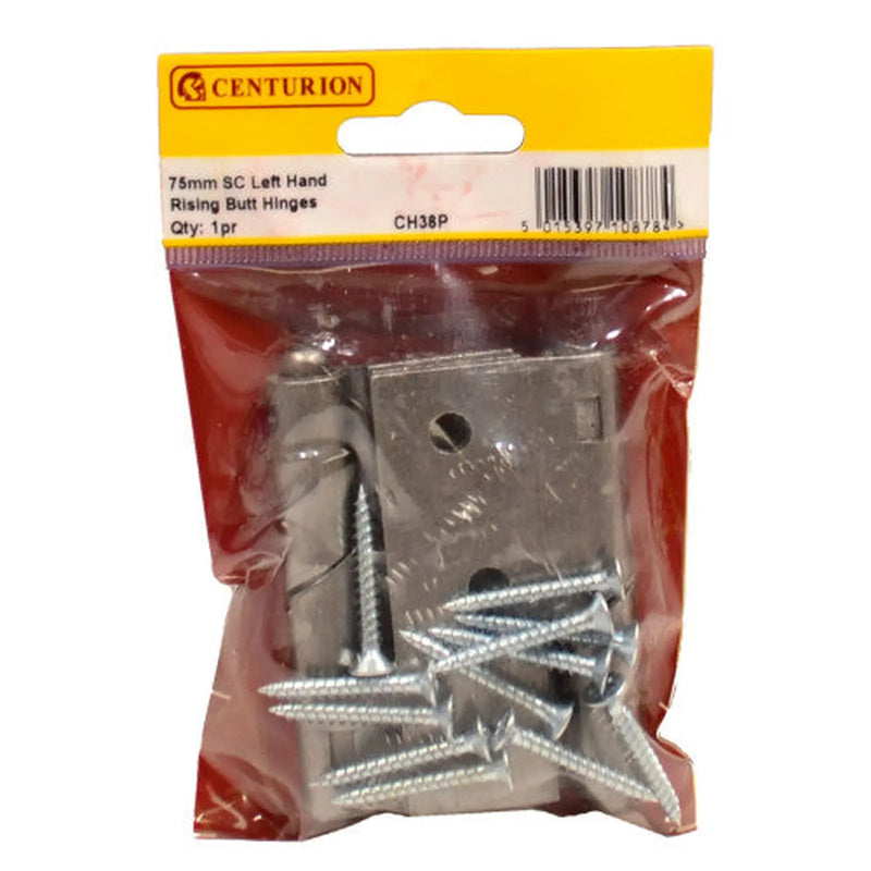 Centurion Steel Rising Butt Hinges, Left, Self Colour, 76mm - Pack of 5