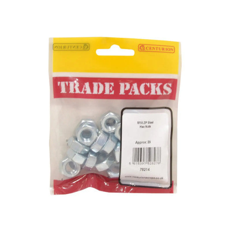 Centurion Steel Hex Nuts - Zinc Plated - M10 - (20 PK) - Pack of 5