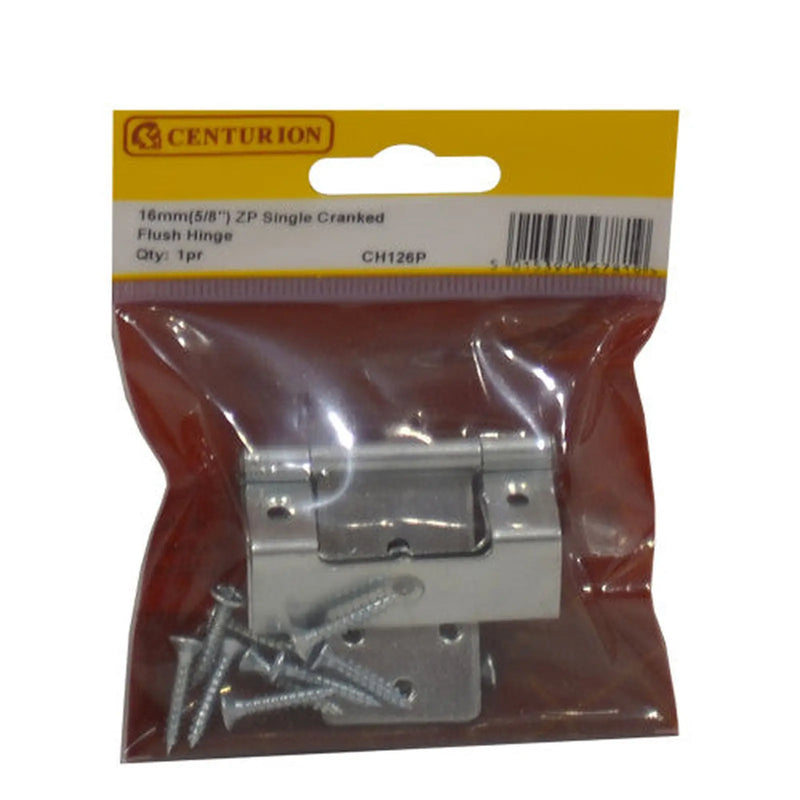 Centurion Single Cranked Steel Flush Hinges, Zinc Plated, 51mm x 16mm - Pack of 5