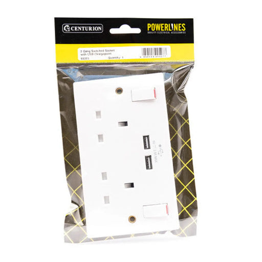 Centurion 2 Gang Switched Socket with USB