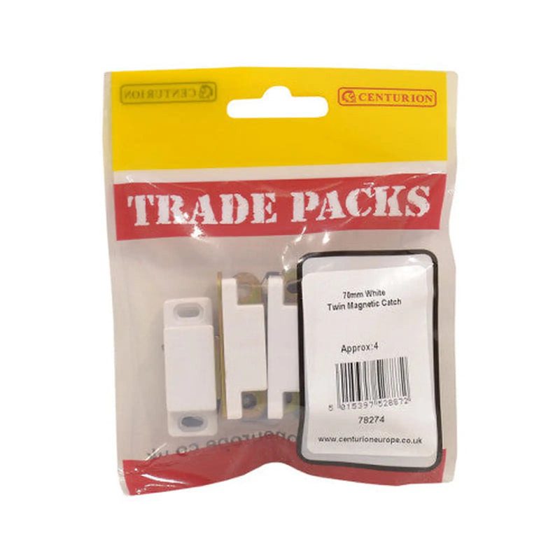 Centurion Twin Magnetic Catch - White - 70mm - (4 PK) - Pack of 5