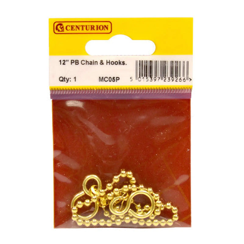 Centurion Sink Ball Chain With Hooks, Polished Brass, 300mm, No.6 - Pack of 5