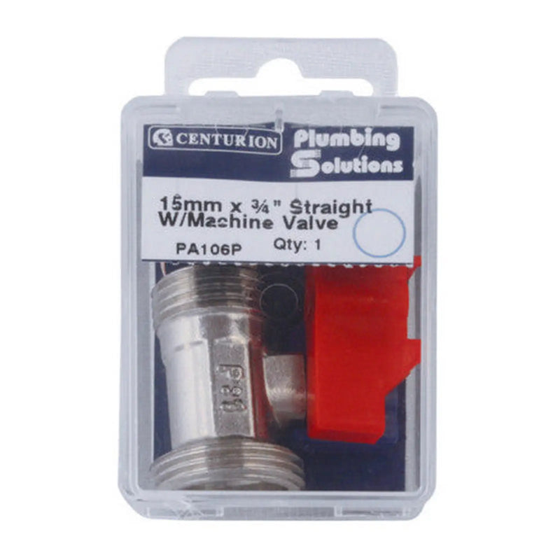 Centurion Straight 15mm x 3/4" BSP Appliance Stop Valve - Pack of 5