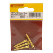 Centurion 1 1/4" x 10 Slotted Brass Woodscrew - Countersunk Head - (Pack of 4) - Pack of 5