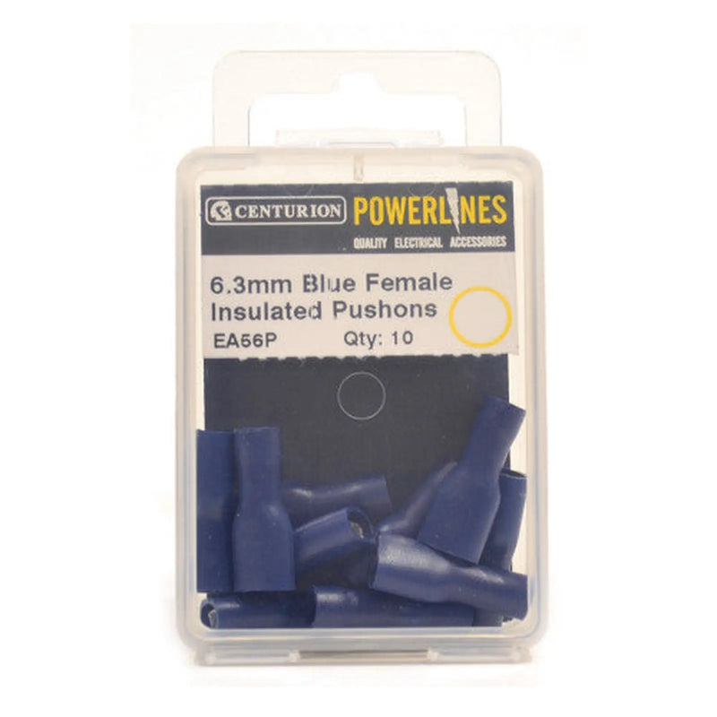 Centurion 6.3mm Blue Female Insulated Push-Ons, Pack of 10 - Pack of 5
