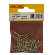 Centurion 3mm x 20mm ZYP Multi Purpose Single Thread Countersunk Pozi Screws - Pack of 5
