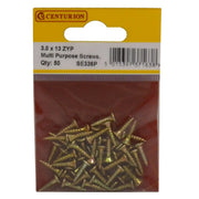 Centurion 3mm x 13mm ZYP Multi Purpose Single Thread Countersunk Pozi Screws - Pack of 5