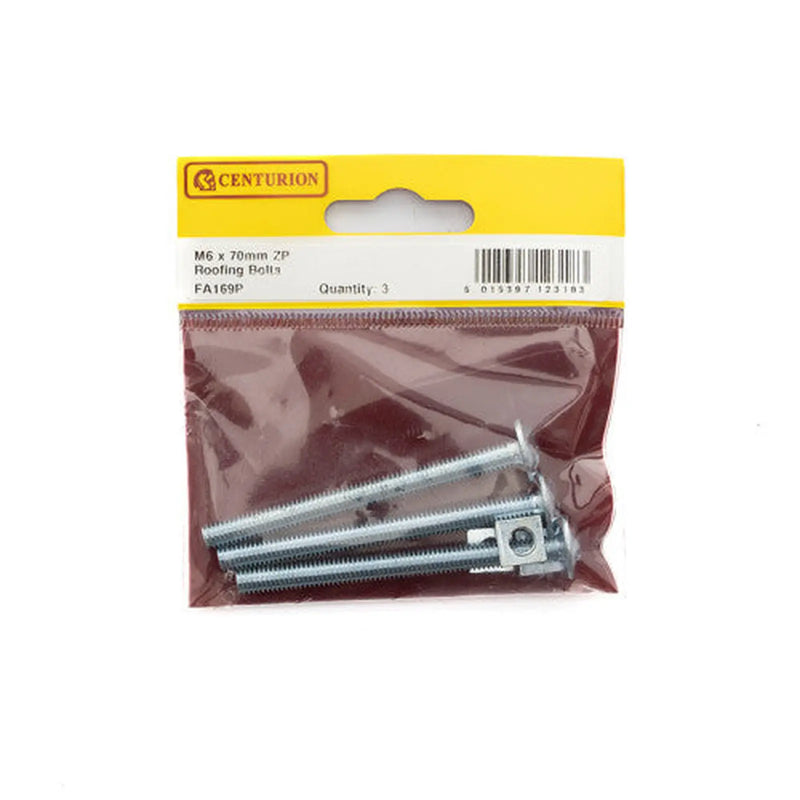Centurion M6 x 70mm ZP Roofing Bolts  (Pack of 3) - Pack of 5