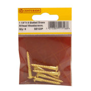 Centurion 1 1/4" x 8 Slotted Round Head Woodscrew - Solid Brass - (Pack of 6) - Pack of 5
