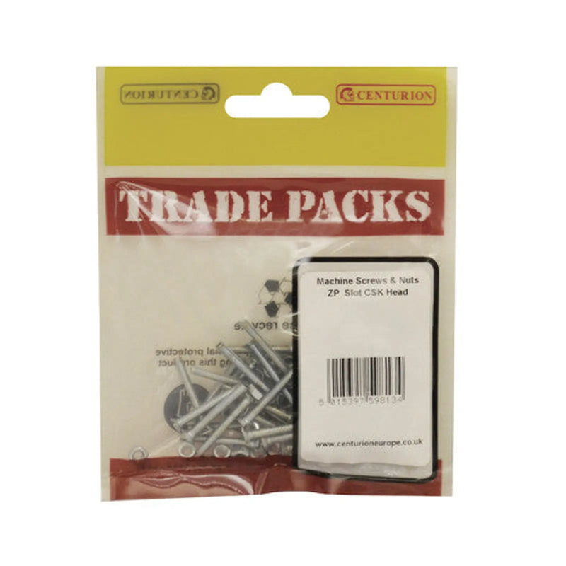 Centurion Machine Screws & Nuts - Zinc Plated - Slot CSK Head - M4 x 25mm - - Pack of 5