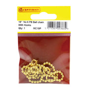 Centurion Sink Ball Chain With Hooks, Polished Brass, 450mm, No.6 - Pack of 5