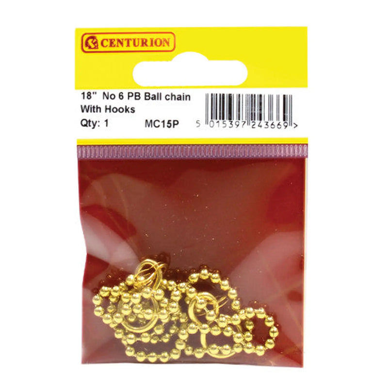 Centurion Sink Ball Chain With Hooks, Polished Brass, 450mm, No.6 - Pack of 5
