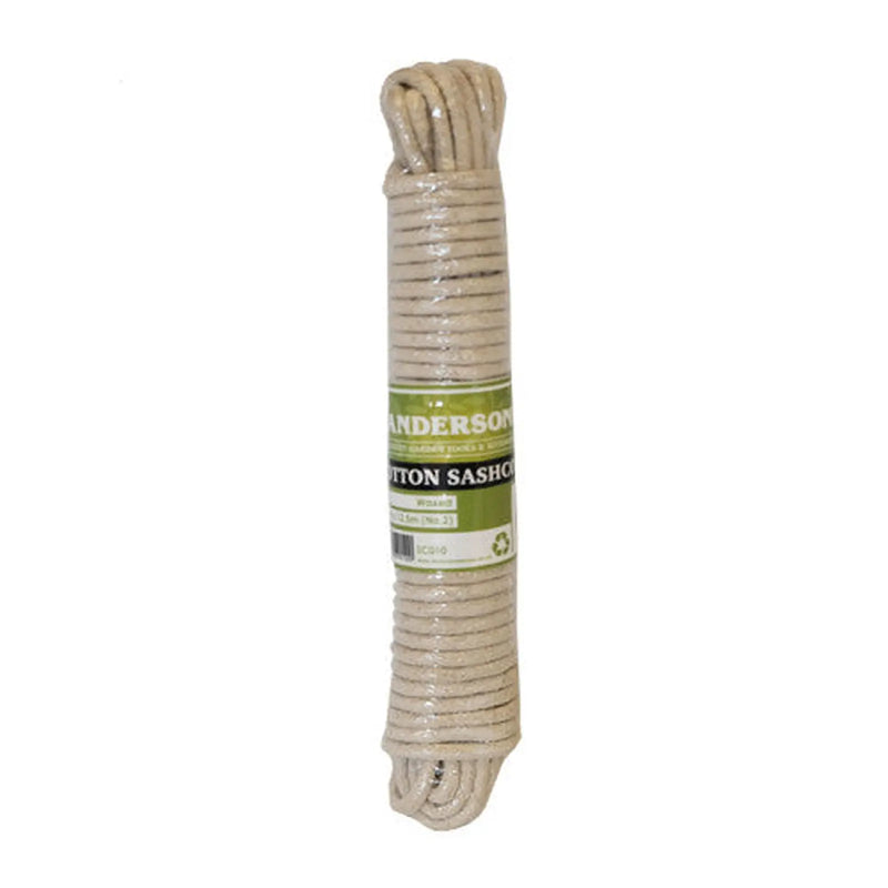 Centurion Waxed Cotton Sash Cord, 5mm x 12.5m (No 2) - Pack of 8
