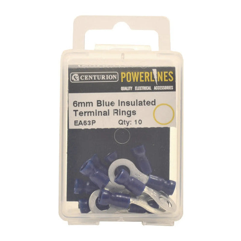 Centurion 6mm Blue Insulated Terminal Rings, Pack of 10 - Pack of 5
