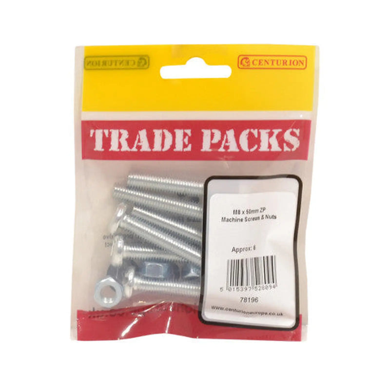 Centurion Machine Screws & Nuts - Zinc Plated - M8 x 50mm - (6 PK) - Pack of 5