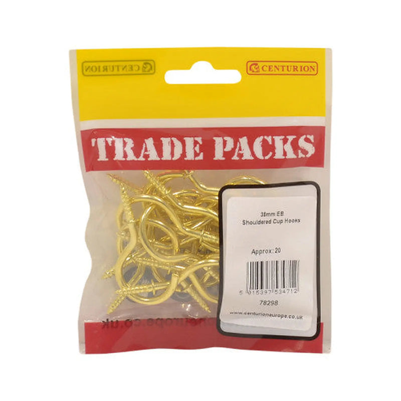 Centurion Shouldered Cup Hooks - Brass - 38mm - (20 PK) - Pack of 5