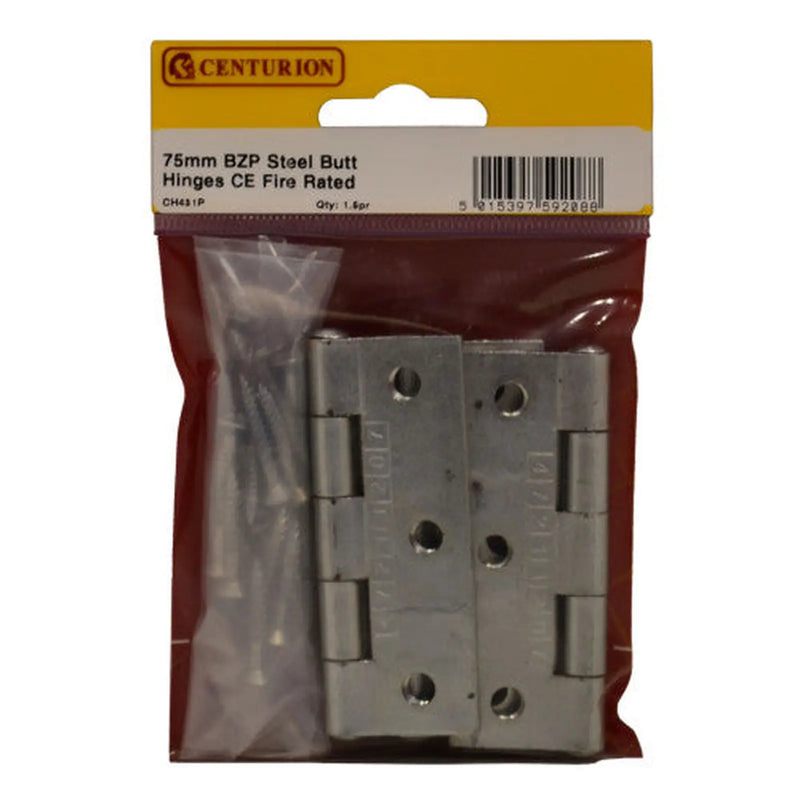 Centurion Steel Butt Hinges, Bright Zinc Plated, 76mm x 51mm - Pack of 5
