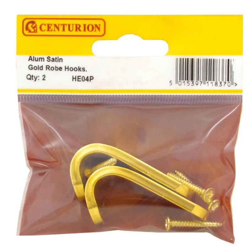 Centurion 50mm Flat Pattern Robe Hook - Gold Anodised Aluminium - Pack of 2