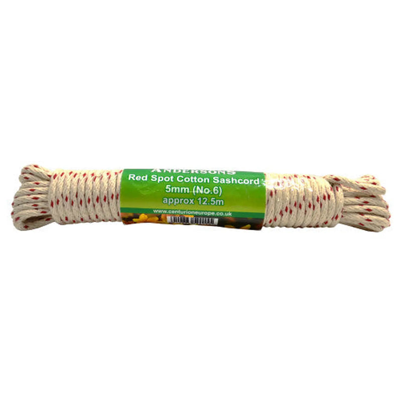 Centurion Red Spot Cotton Sash Cord, 5mm x 12.5m (No 6) - Pack of 8