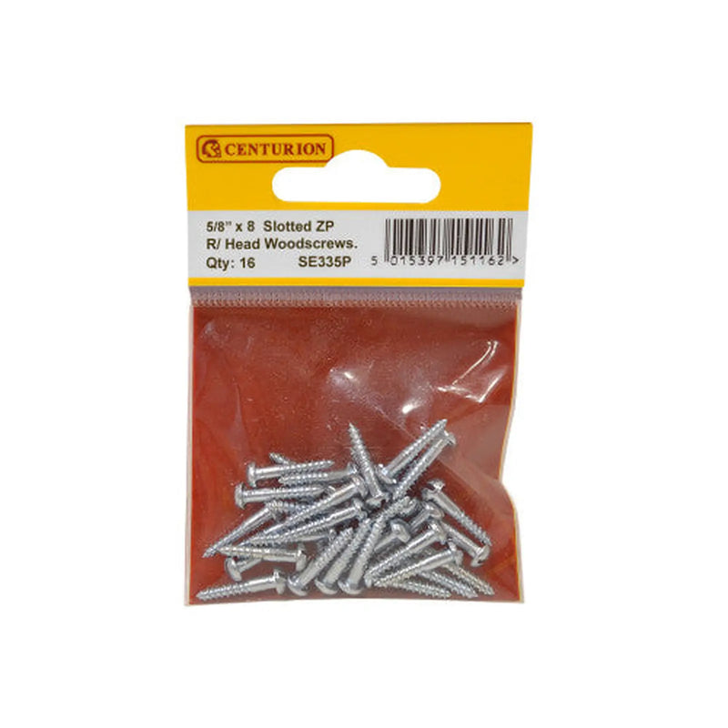 Centurion 5/8" x 8 ZP Round Head Woodscrews (Pack of 16) - Pack of 5