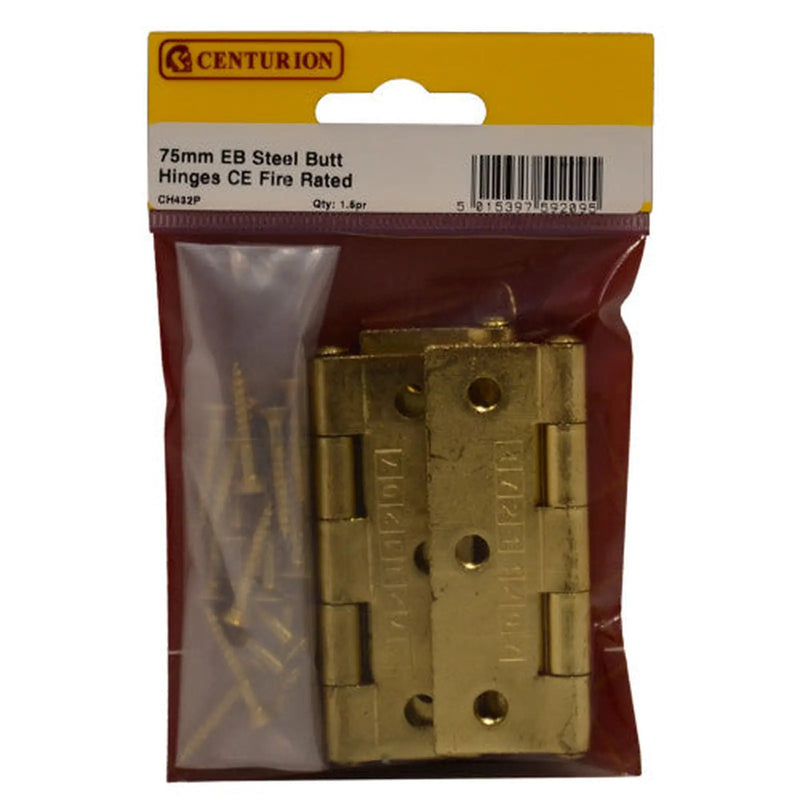 Centurion 75mm EB Steel Butt Hinges CE Fire Rated 1.5pr - Pack of 5