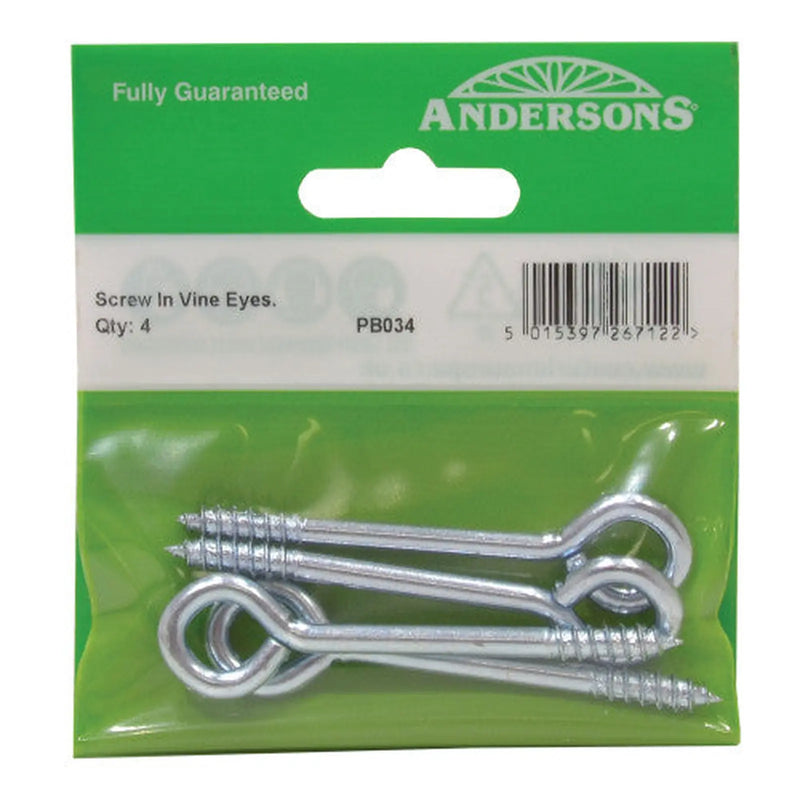 Centurion Screw In Steel Vine Eyes, 75mm x 12mm (Pack of 4) - Pack of 5