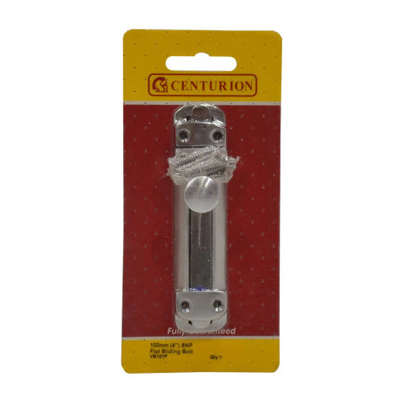 Centurion Flat Slide Bolt, Satin Nickel, 100mm - Pack of 5
