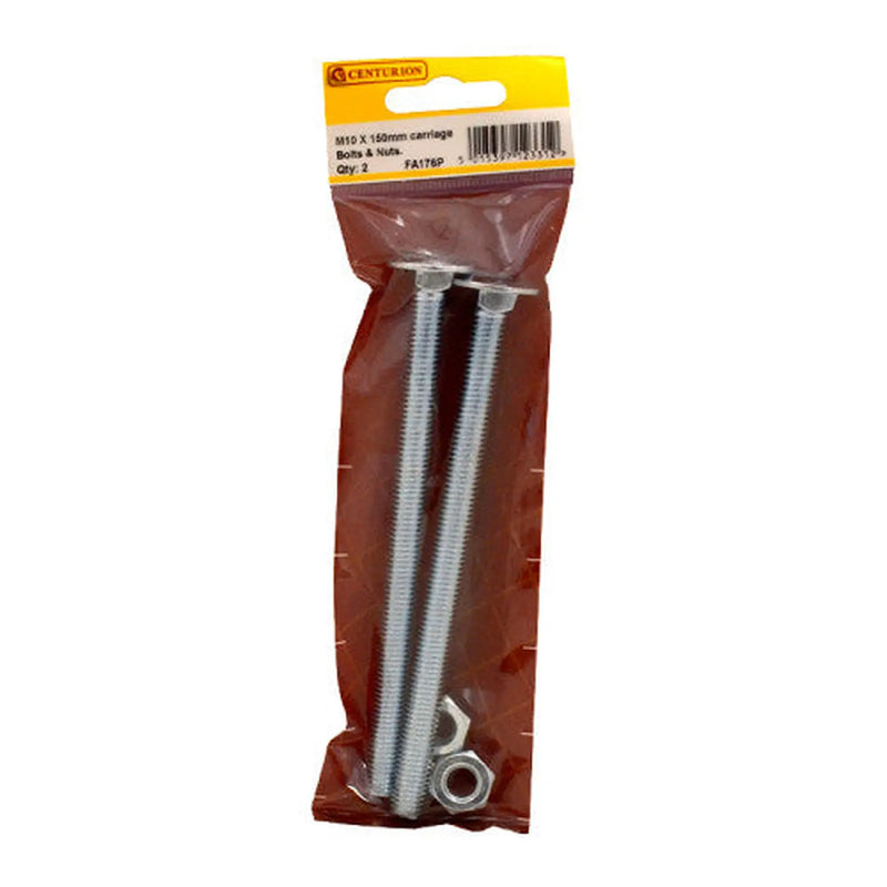 Centurion M10 x 150mm ZP Small Carriage Bolts & Nuts (Pack of 2) - Pack of 5