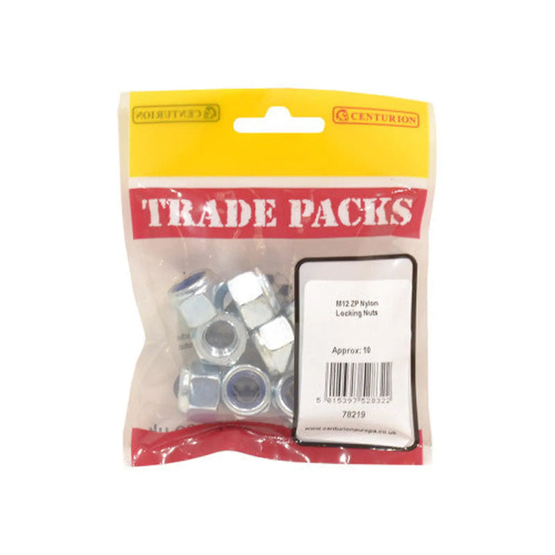 Centurion Nylon Locking Nuts - Zinc Plated - M12 - (10 PK) - Pack of 5