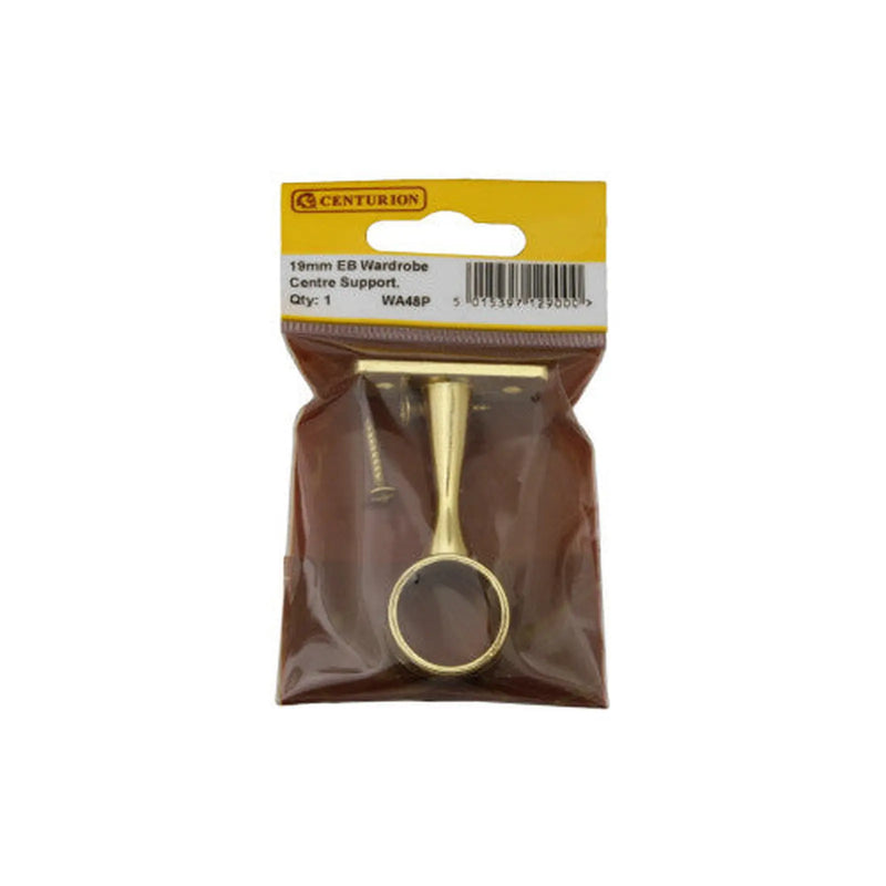 Centurion 19mm (3/4") Wardrobe Centre Supports - Brass - Pack Qty 1 - Pack of 5
