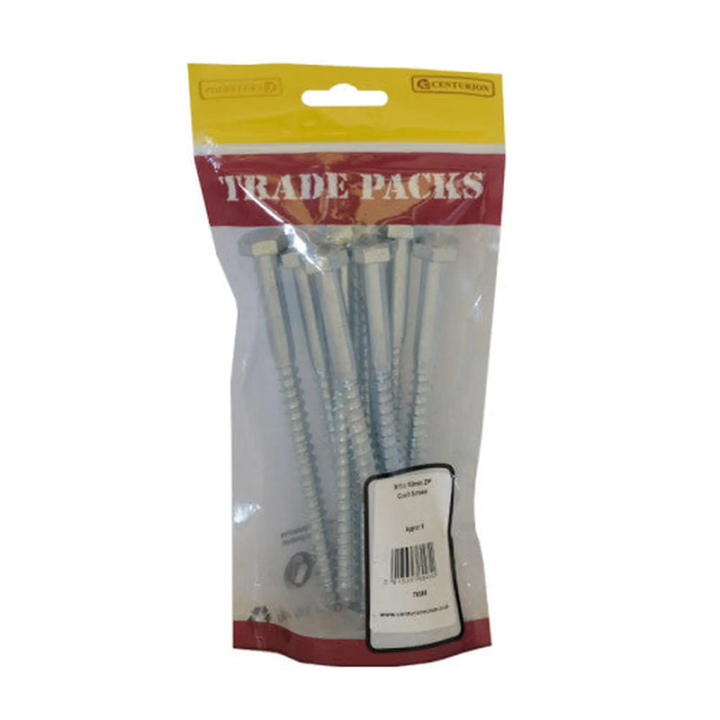 Centurion Coach Screws - M10 x 150mm - Zinc Plated - Pack of 8