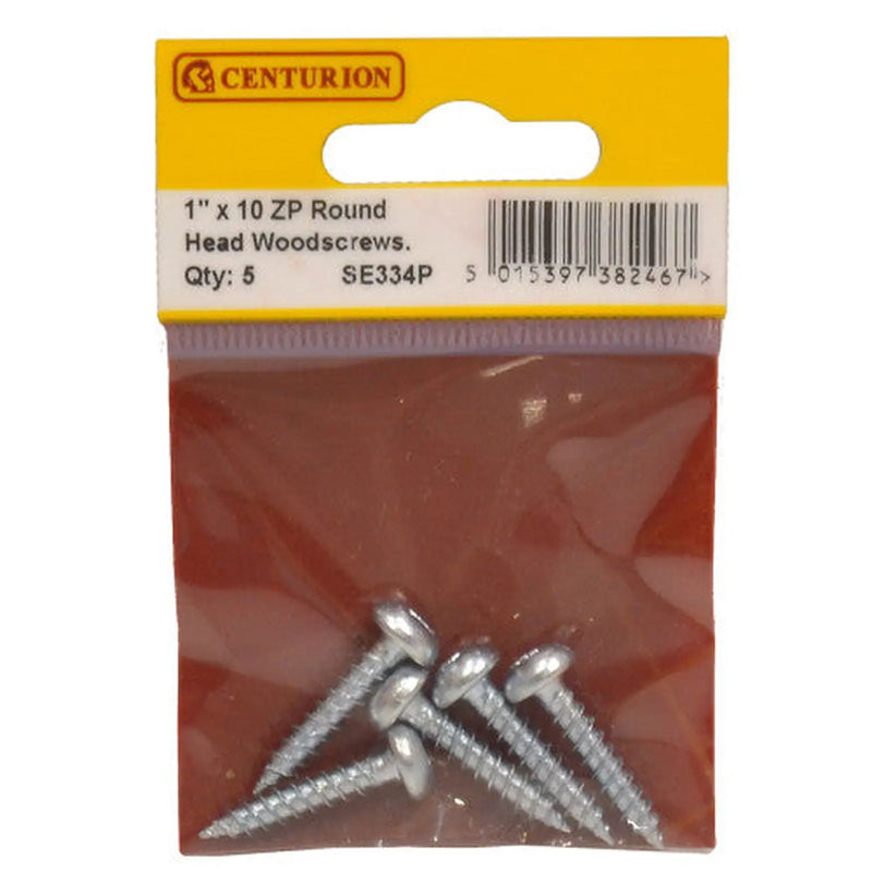 Centurion 1" x 10 ZP Round Head Woodscrews (Pack of 5)