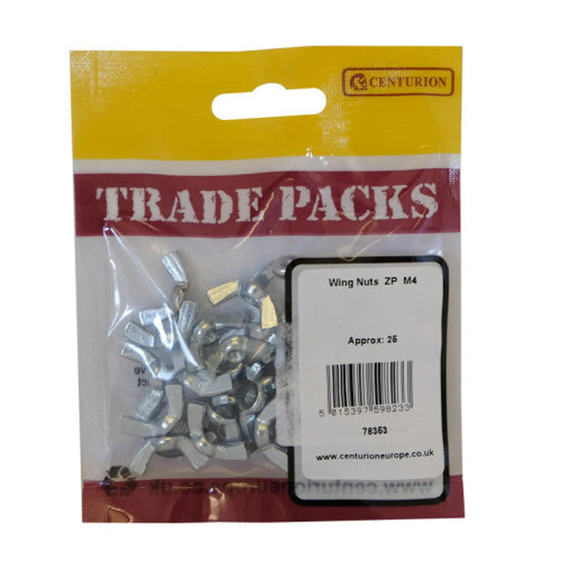 Centurion Wing Nuts - Zinc Plated - M4 - (25 PK) - Pack of 5