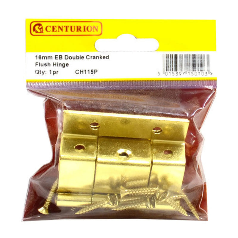 Centurion Double Cranked Steel Flush Hinges, Electro Brassed, 60mm x 16mm - Pack of 5