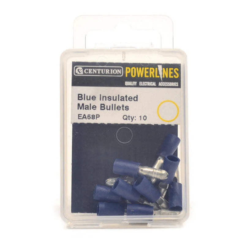 Centurion 4mm Blue Insulated Male Bullets, Pack of 10 - Pack of 5