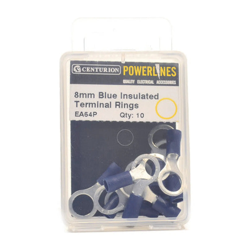 Centurion 8mm Blue Insulated Terminal Rings, Pack of 10 - Pack of 5