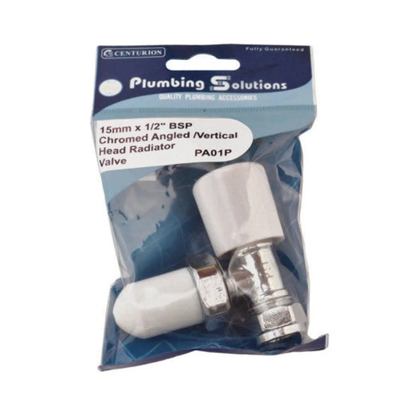 Centurion 15mm x 1/2" BSP Chromed Angled /Vertical Head Radiator Valve - Pack of 3