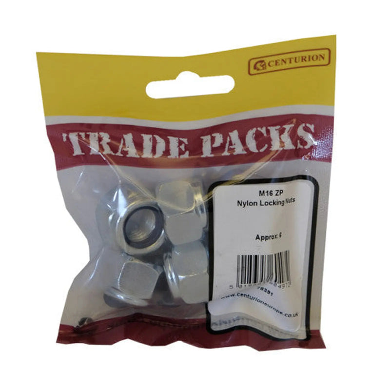 Centurion Nylon Locking Nuts - Zinc Plated - M16 - Pack of 6