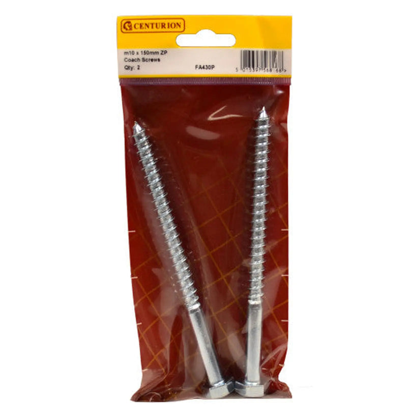 Centurion M10 x 150mm ZP Coach Screws (Pack of 2) - Pack of 5